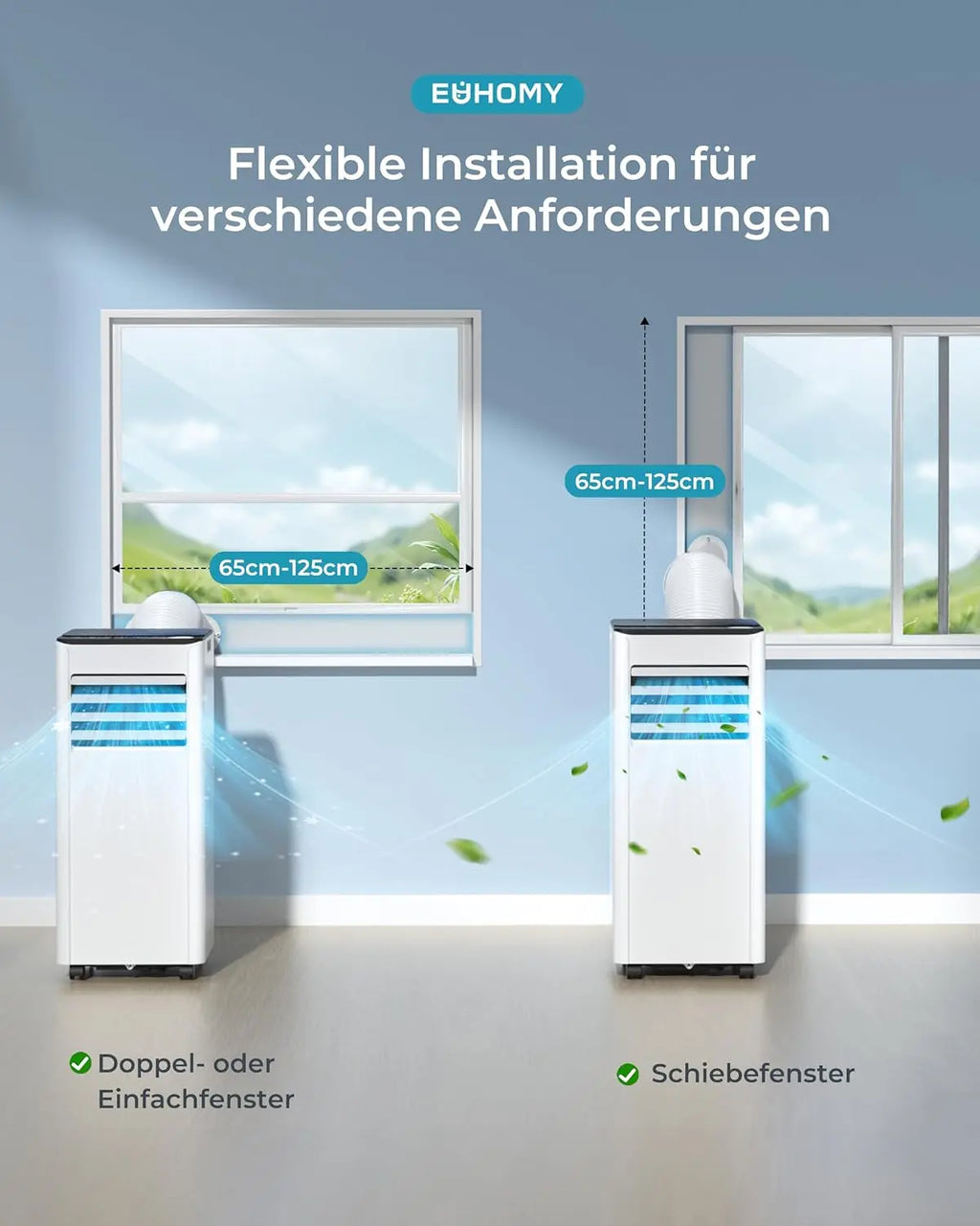 Climatiseur mobile 7000 BTU, 4-en-1, tuyau d’évacuation de l’air, affichage, télécommande, kit fenêtre, jusqu’à 20 m 2, classe énergétique A
