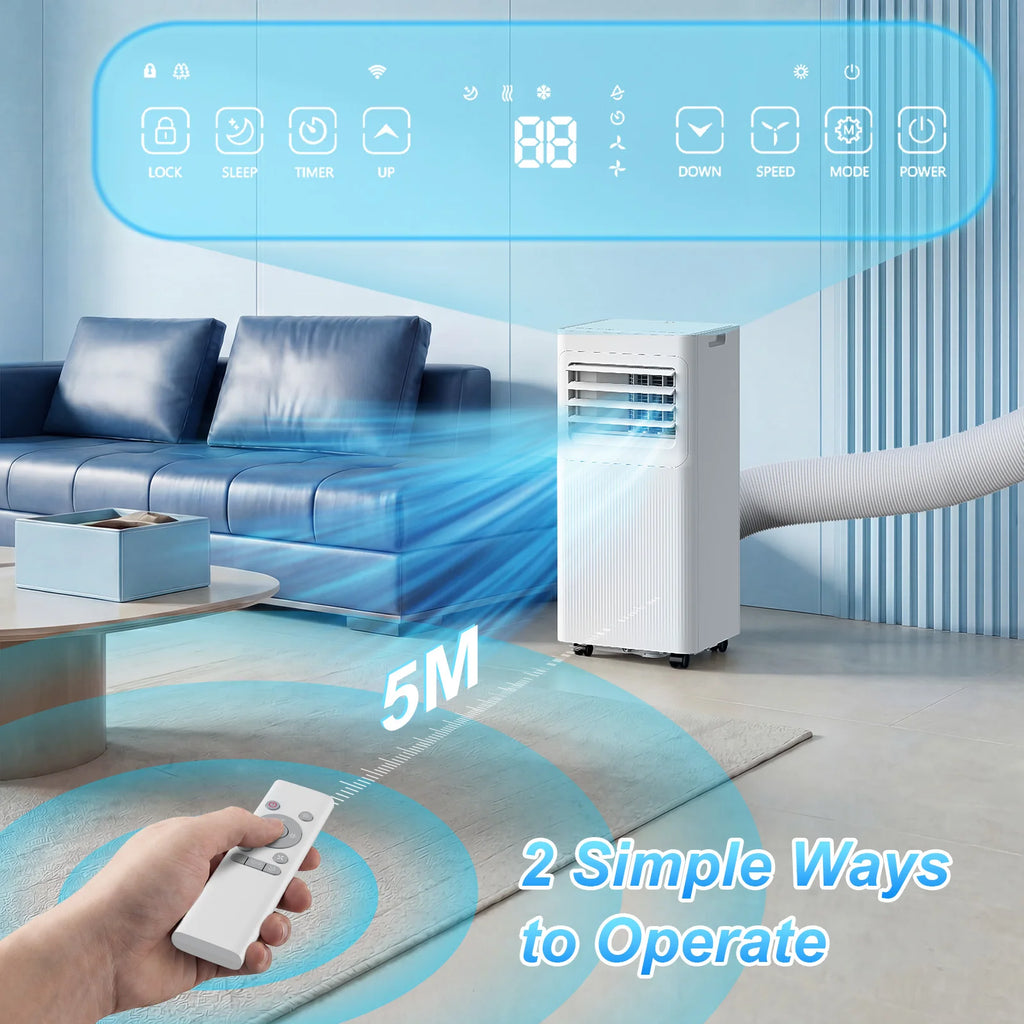 Climatiseur–UVX A016TC 9000 BTU Ventilateur de refroidissement déshumidifié 2 vitesses Ventilateur 24H Minuterie Télécommande Climatisation mobile