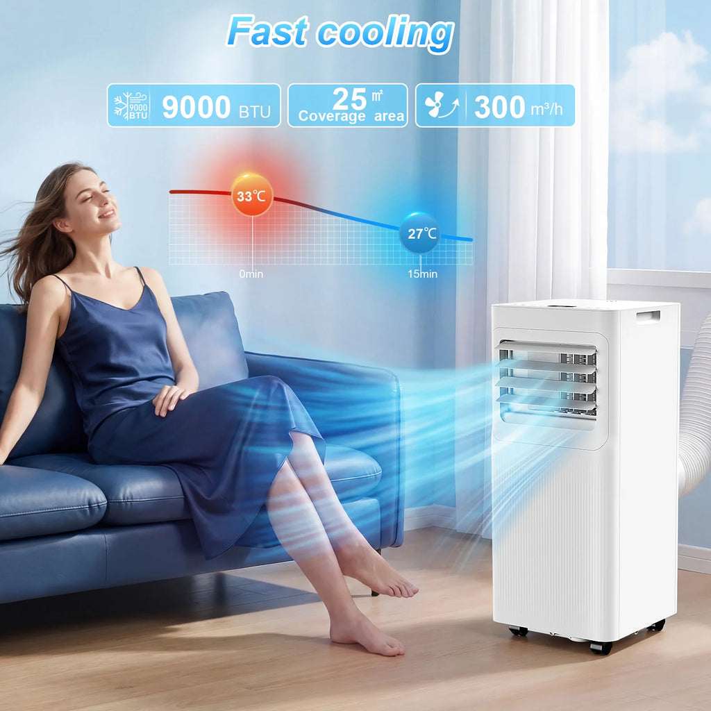 Climatiseur–UVX A016TC 9000 BTU Ventilateur de refroidissement déshumidifié 2 vitesses Ventilateur 24H Minuterie Télécommande Climatisation mobile
