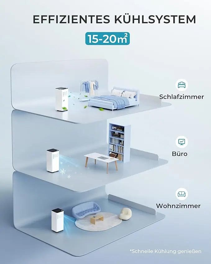 Climatiseur mobile 7000 BTU, 4-en-1, tuyau d’évacuation de l’air, affichage, télécommande, kit fenêtre, jusqu’à 20 m 2, classe énergétique A
