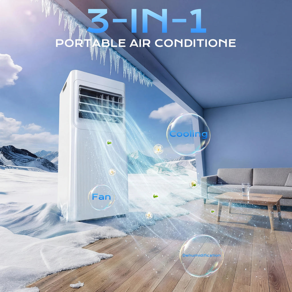 Climatiseur–UVX A016TC 9000 BTU Ventilateur de refroidissement déshumidifié 2 vitesses Ventilateur 24H Minuterie Télécommande Climatisation mobile