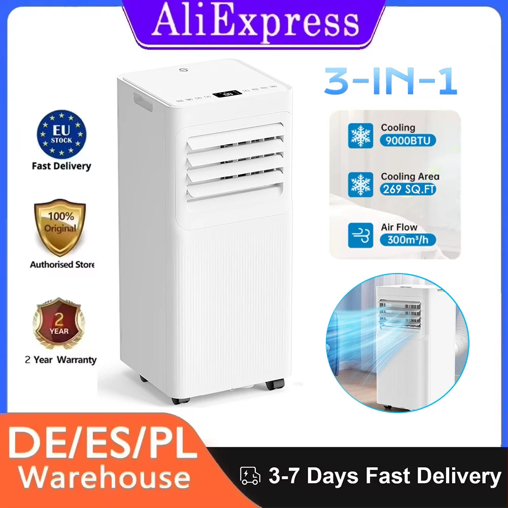 Climatiseur–UVX A016TC 9000 BTU Ventilateur de refroidissement déshumidifié 2 vitesses Ventilateur 24H Minuterie Télécommande Climatisation mobile