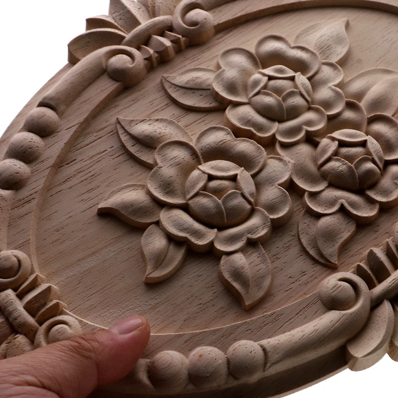 1Pc Bois floral naturel unique, figurines en bois sculpté, artisanat d’angle, appliques, cadre, porte murale, meubles, sculpture sur bois, décoration