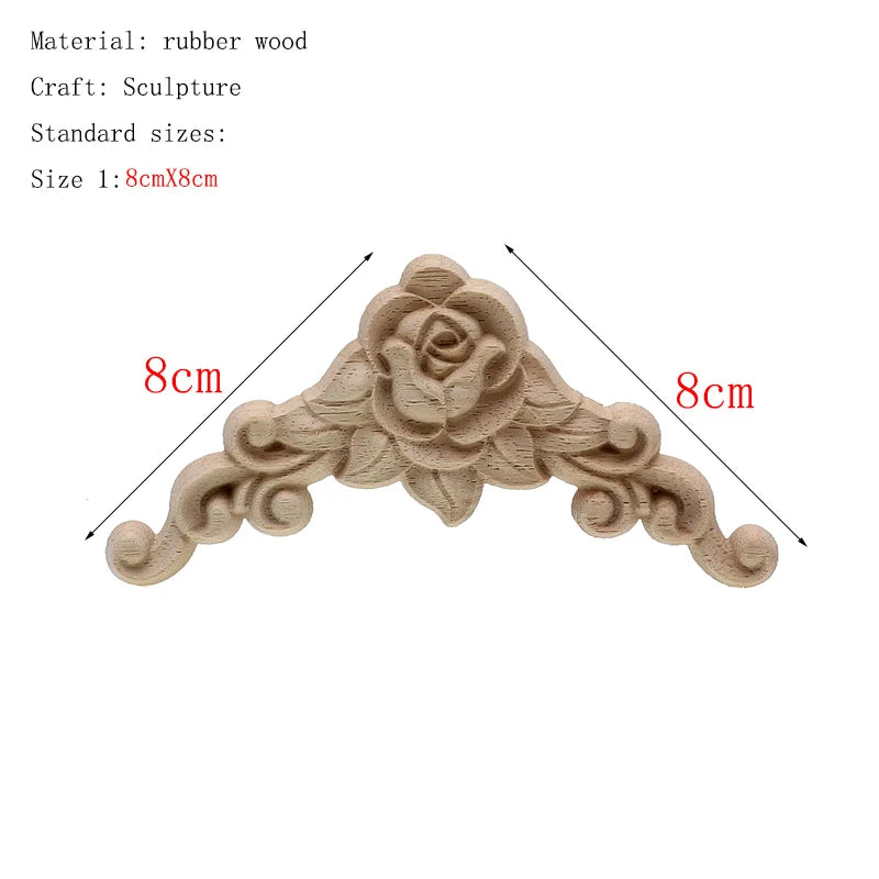 1Pc Bois floral naturel unique, figurines en bois sculpté, artisanat d’angle, appliques, cadre, porte murale, meubles, sculpture sur bois, décoration