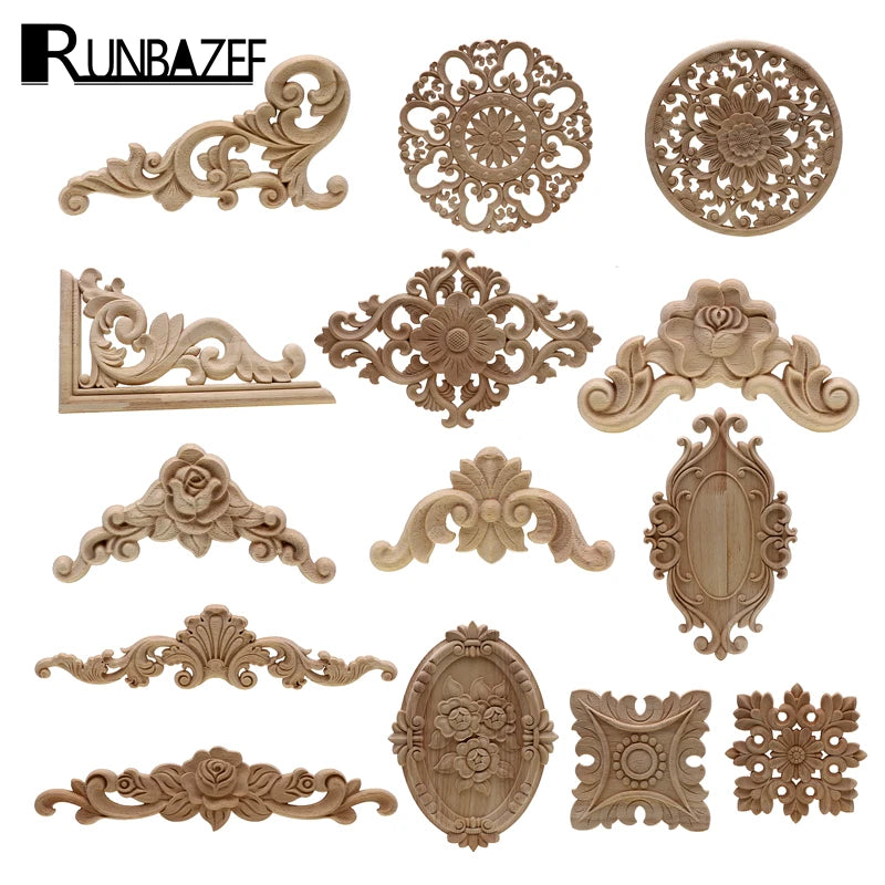 1Pc Bois floral naturel unique, figurines en bois sculpté, artisanat d’angle, appliques, cadre, porte murale, meubles, sculpture sur bois, décoration
