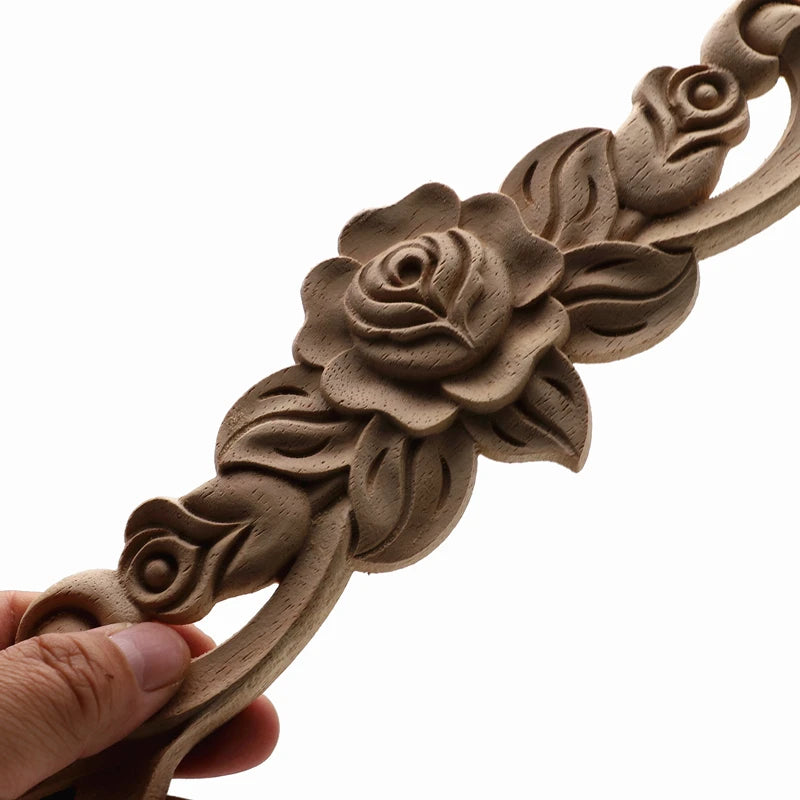 1Pc Bois floral naturel unique, figurines en bois sculpté, artisanat d’angle, appliques, cadre, porte murale, meubles, sculpture sur bois, décoration