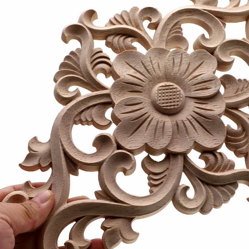 1Pc Bois floral naturel unique, figurines en bois sculpté, artisanat d’angle, appliques, cadre, porte murale, meubles, sculpture sur bois, décoration