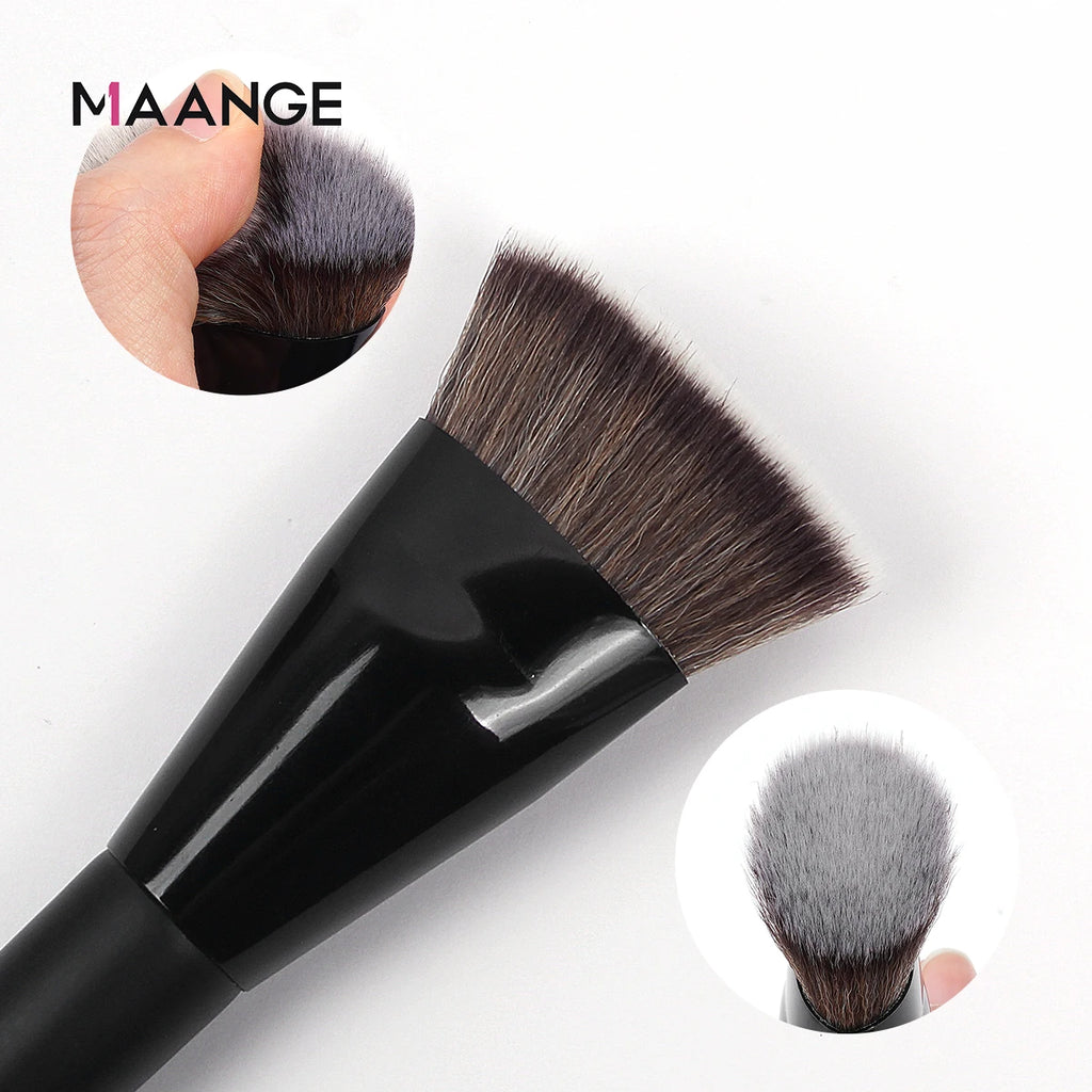 MAANGE Pinceau à fond de teint simple, tube rond et plat avec boîte de poudre, blush, anti-cernes, pinceau à maquillage, outil de maquillage doux pour la peau