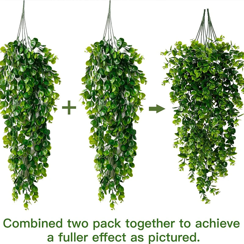 Plantes artificielles suspendues, faux feuillage d’eucalyptus, feuilles de vigne, plantes en plastique extérieures résistantes aux UV pour la décoration de mariage à la maison