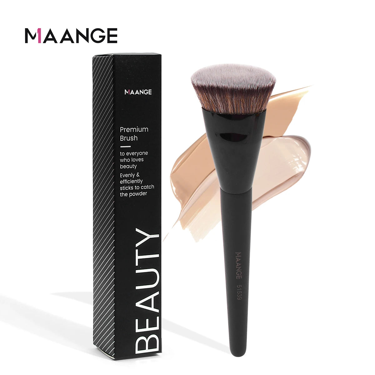 MAANGE Pinceau à fond de teint simple, tube rond et plat avec boîte de poudre, blush, anti-cernes, pinceau à maquillage, outil de maquillage doux pour la peau