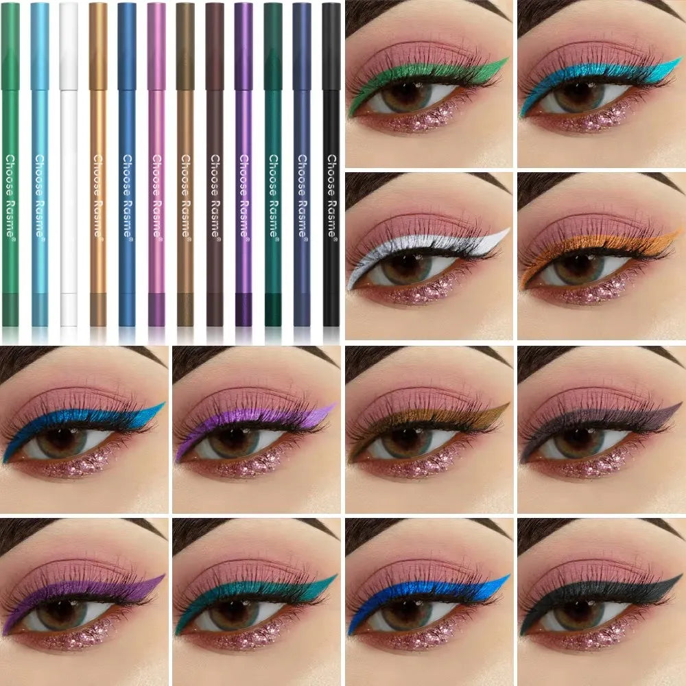 12 pcs Ensemble de stylos eyeliner imperméables avec effets chatoyants - Comprend fard à paupières durable et facile à colorer