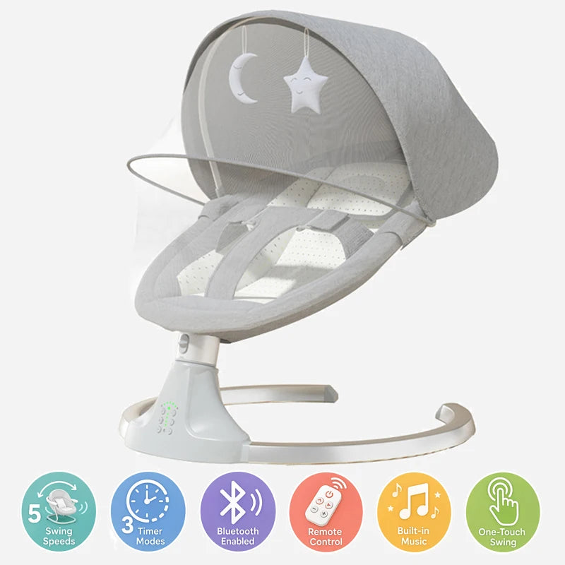 Berceau de bébé électrique Bluetooth avec moustiquaire, musique Bluetooth, chaise à bascule pour bébé, berceau multifonctionnel pour nouveau-nés 2024