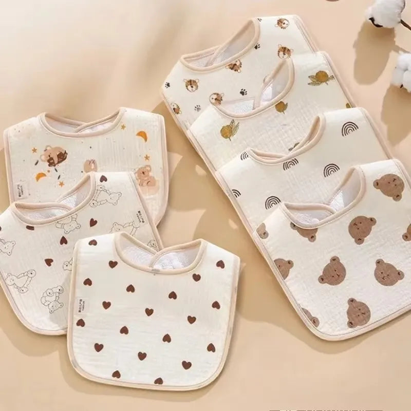 7pcs Bavoirs en coton imperméables pour bébés, linges à barboter, serviette à salive pour nouveau-nés, dessin animé, impression, accessoires pour bébés, biberons