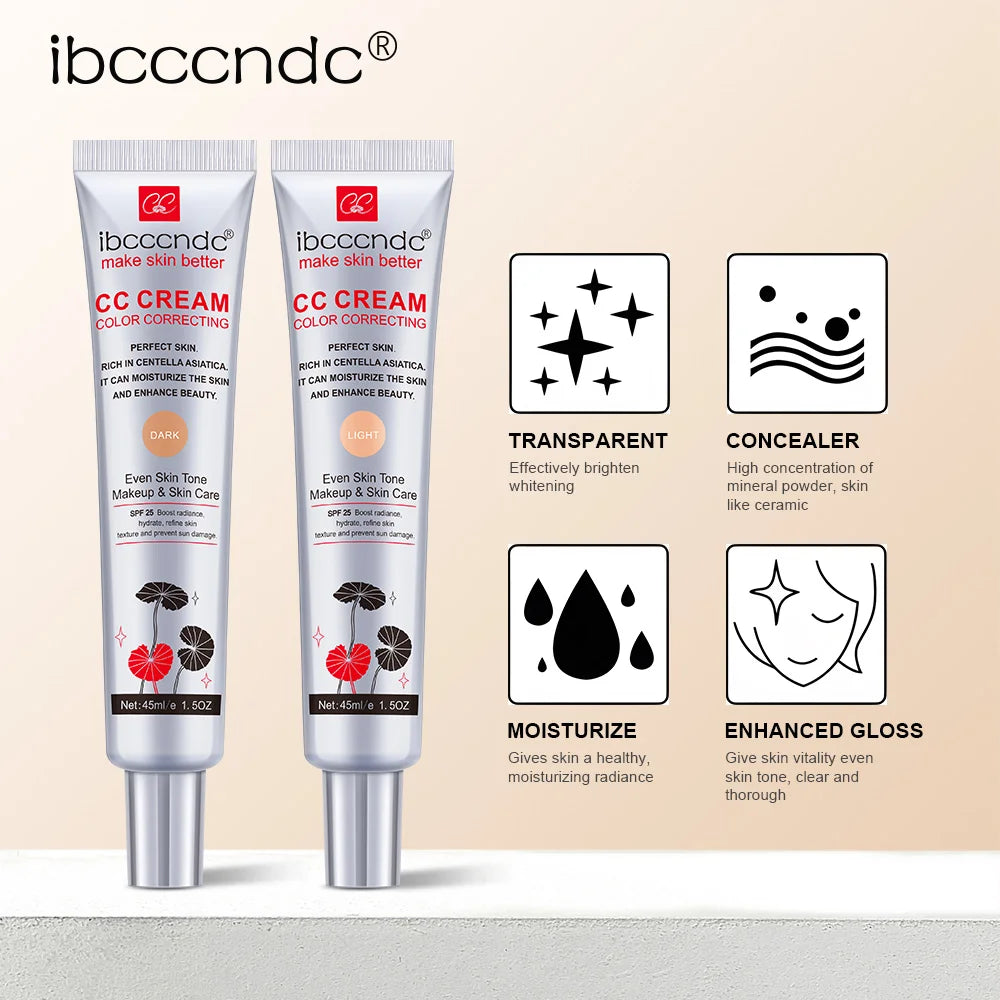 45ml Correcteur de couleur CC Crème Visage Centella Asiatica Réparation BB Cream Correcteur naturel Blanchissant Fond de teint liquide Cosmétiques