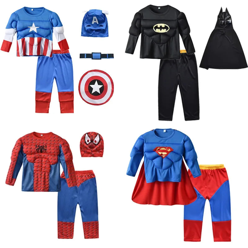 Super-héros des Avengers Hulk Captain America Cosplay Costume Garçons Filles Spiderman Costume musculaire Halloween Carnaval Vêtements de fête