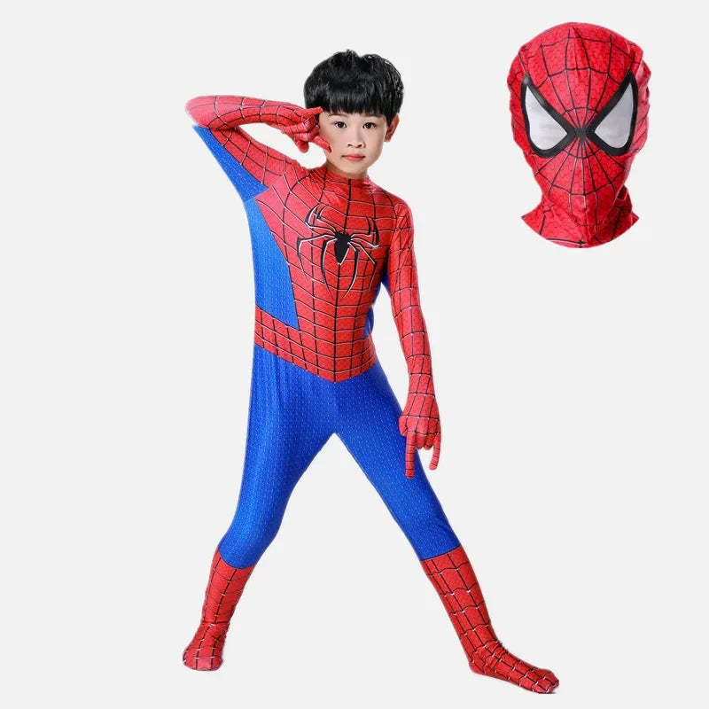 Super-héros pour enfants Grenouillère Personnage de film Jeu de rôle Masque Costume d’Halloween Araignée Motif Costume Enfants Cadeau de vacances
