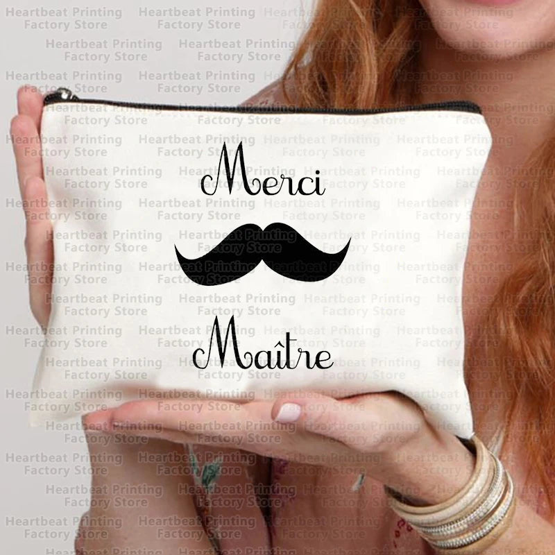 Merci Maîtresse Imprimer Sac de cosmétiques de voyage Sac de rouges à lèvres Trousse Pochette Sacs pour femmes Cadeau de retour à l’école