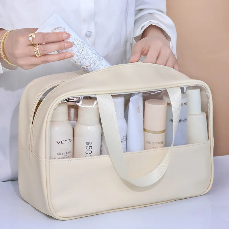 Sac cosmétique de voyage portable Sac de maquillage transparent pour femmes Sacs de bain grande capacité Étui de rangement multifonction imperméable