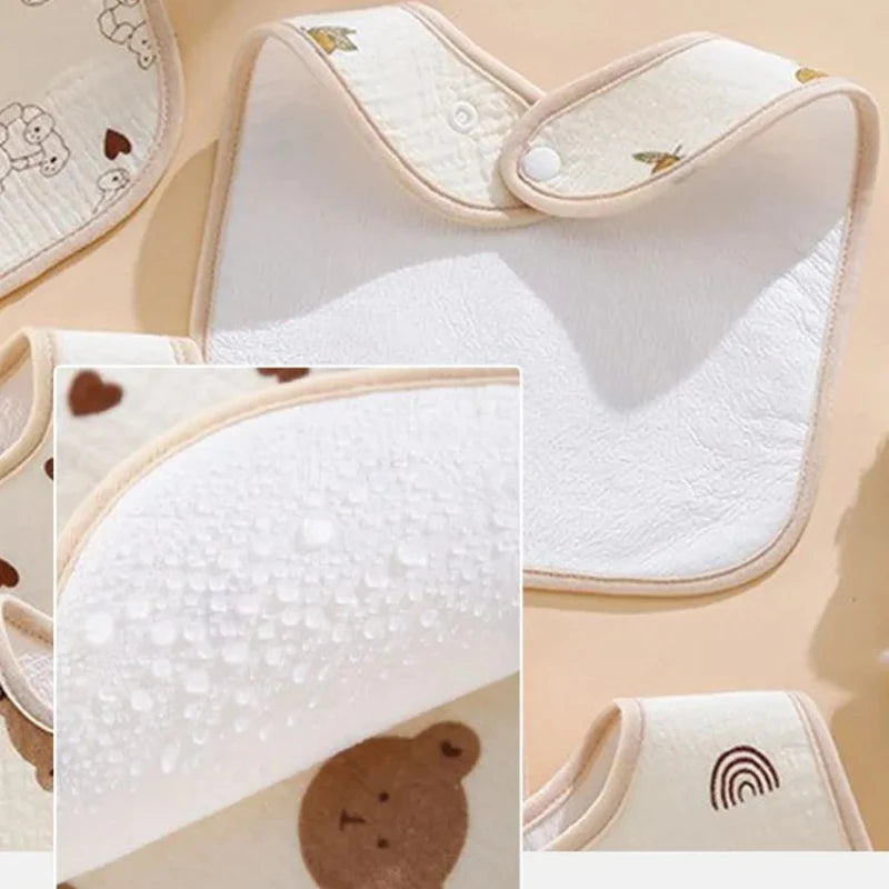 7pcs Bavoirs en coton imperméables pour bébés, linges à barboter, serviette à salive pour nouveau-nés, dessin animé, impression, accessoires pour bébés, biberons