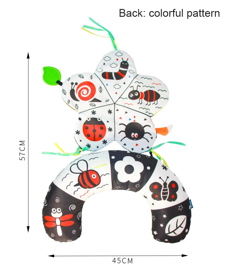 Oreiller pour bébé, coussin d’entraînement pour le ventre, coussin de couchage noir et blanc à contraste élevé, jouet sensoriel double face pour nouveau-né, coussin d’entraînement tête haute