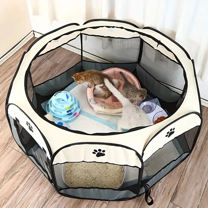 Clôture octogonale pour animaux de compagnie de la salle de maternité Cat, tissu oxford imperméable et résistant aux rayures, tente pliante pour chat, nid de nid de chat