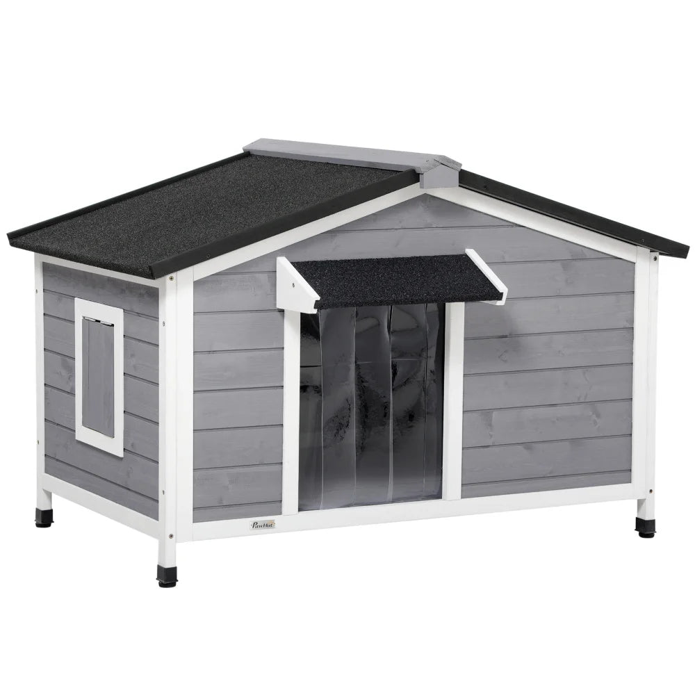 Niche en bois de sapin, avec toit en asphalte ouvrant et sol amovible, gris, 109x79x72cm, pour grands chiens
