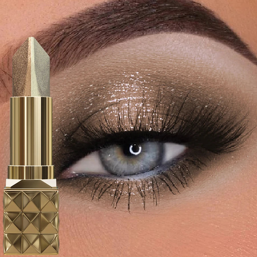 Bâton d’ombre à paupières deux couleurs, scintillant, pailleté, couleur marron, naturel, sans démaquiller, cosmétique pour les yeux pour femmes, cadeau
