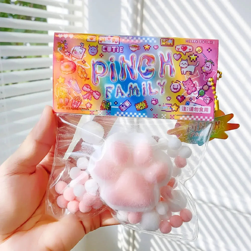 Squishy TPR Patte de chat avec fourrure Soulagement du stress Jouet spongieux Fidget Jouet Mini patte de chat kawaii en peluche Patte de chat en silicone Petite patte de chat Mignon pied de chat rose