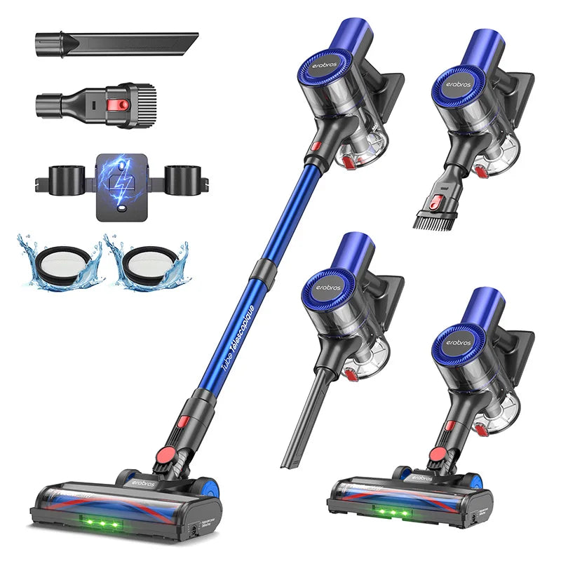 Erabros EV2 450W 55kpa Aspirateur sans fil à haute puissance d’aspiration, aspirateur portable intelligent pour la maison, capacité, affichage LED, tapis de sol