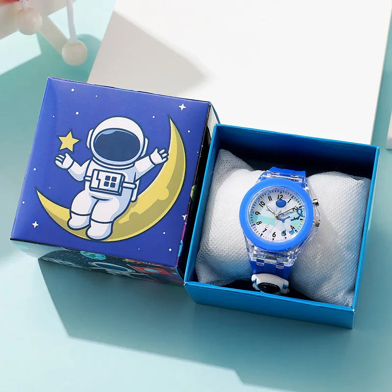 Montre de dessin animé Mickey Flash Light pour filles avec boîte, bracelet en silicone, Spiderman pour enfants, montres pour enfants, horloge pour étudiants, horloge enfant