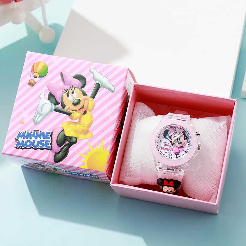 Montre de dessin animé Mickey Flash Light pour filles avec boîte, bracelet en silicone, Spiderman pour enfants, montres pour enfants, horloge pour étudiants, horloge enfant