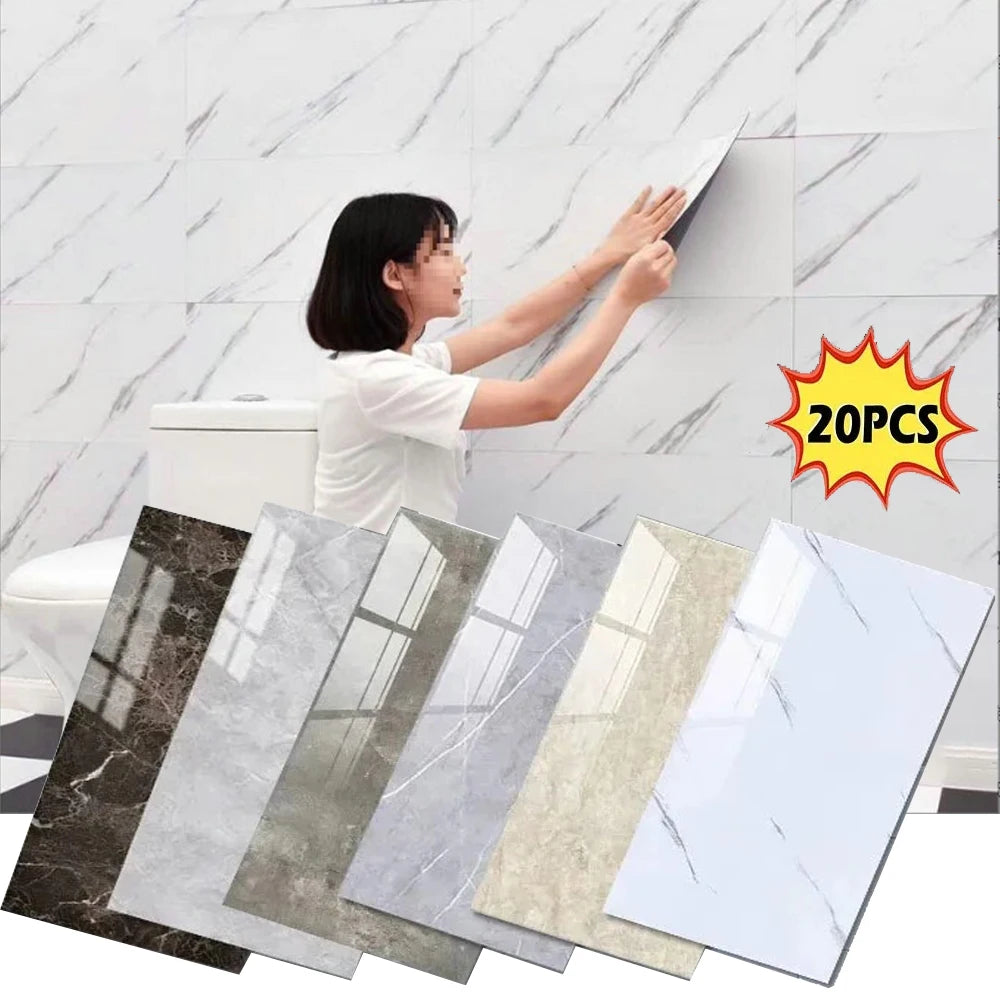 Auto adhésif marbre 10-20Pcs 30cmx60cm Autocollant adhésif en marbre, carreaux, autocollant imperméable, autocollant de sol, carrelage PVC, cuisine, salle de bain, autocollant mural, décoration intérieure