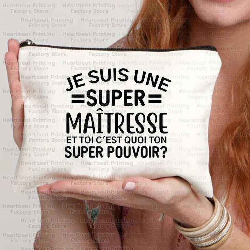 Merci Maîtresse Imprimer Sac de cosmétiques de voyage Sac de rouges à lèvres Trousse Pochette Sacs pour femmes Cadeau de retour à l’école