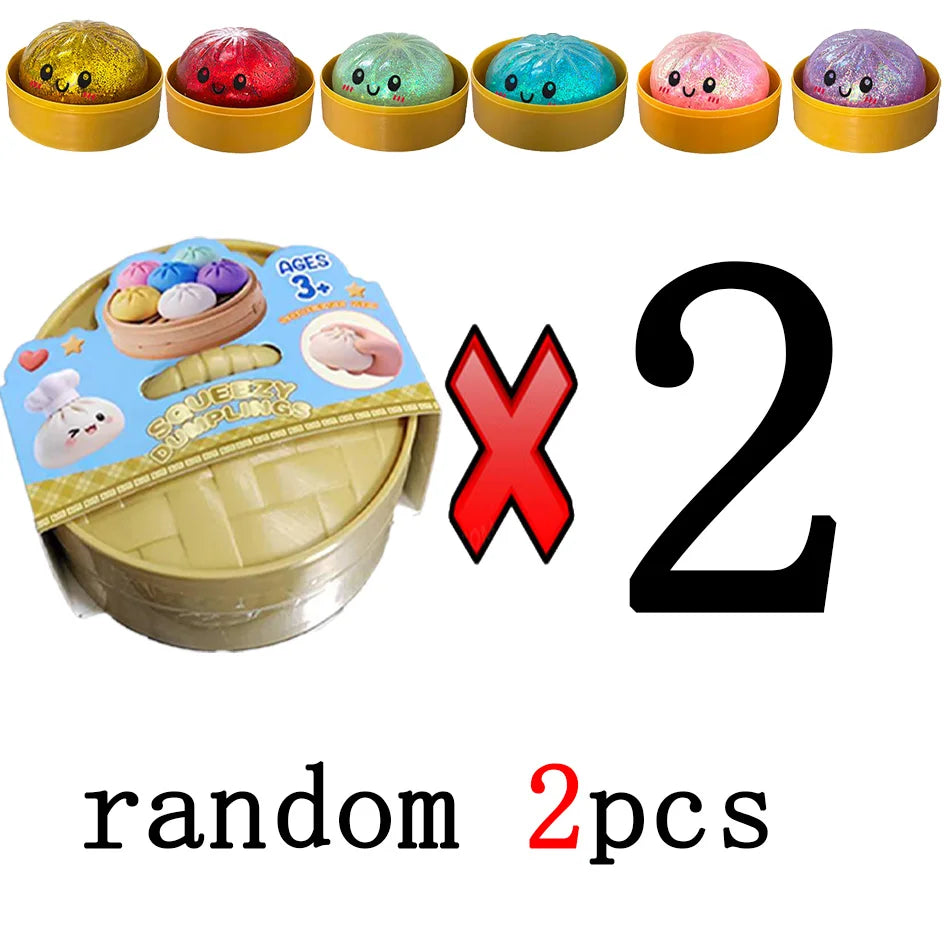 Squish Nouveau 1-12pcs Glitter Dumpling Glitter Dumpling Squishy avec boîte Boulettes Sensory Squeeze Toy pour le soulagement du stress