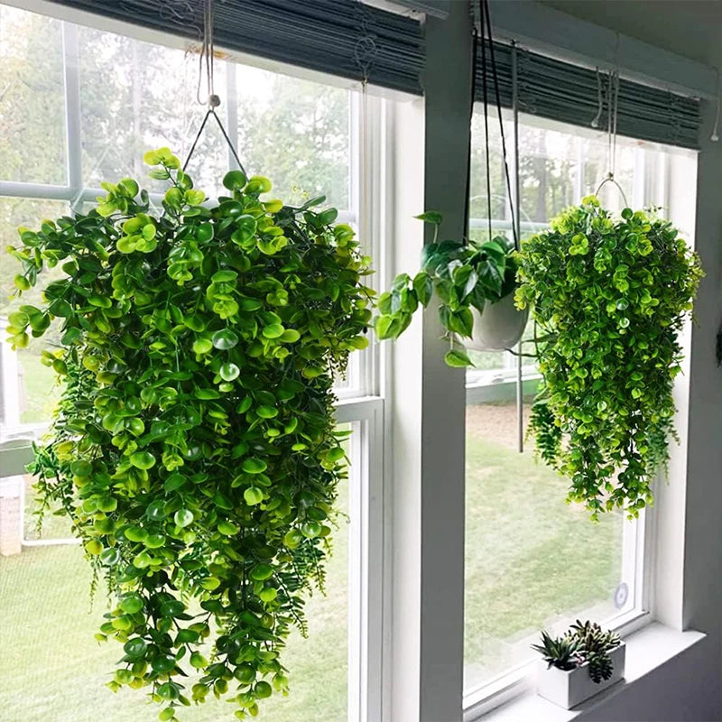 Plantes artificielles suspendues, faux feuillage d’eucalyptus, feuilles de vigne, plantes en plastique extérieures résistantes aux UV pour la décoration de mariage à la maison