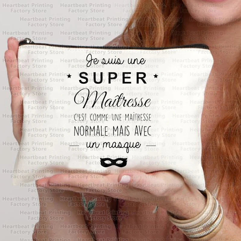 Merci Maîtresse Imprimer Sac de cosmétiques de voyage Sac de rouges à lèvres Trousse Pochette Sacs pour femmes Cadeau de retour à l’école