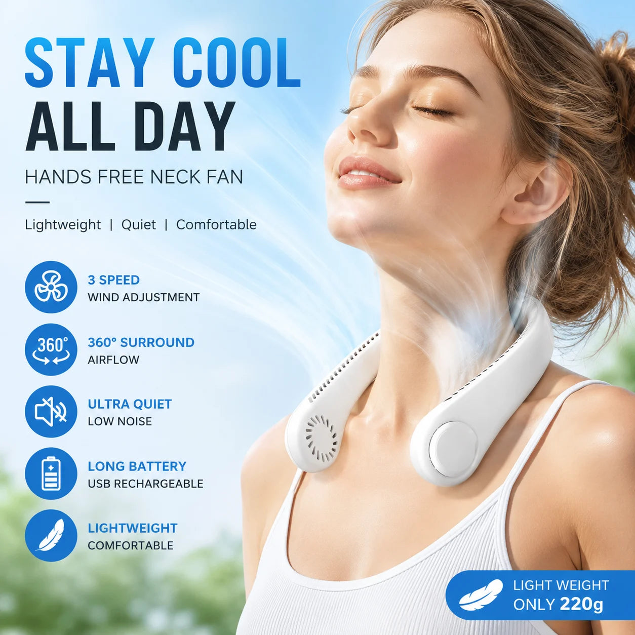 Ventilateur de cou - Douce brise fraiche Destockage