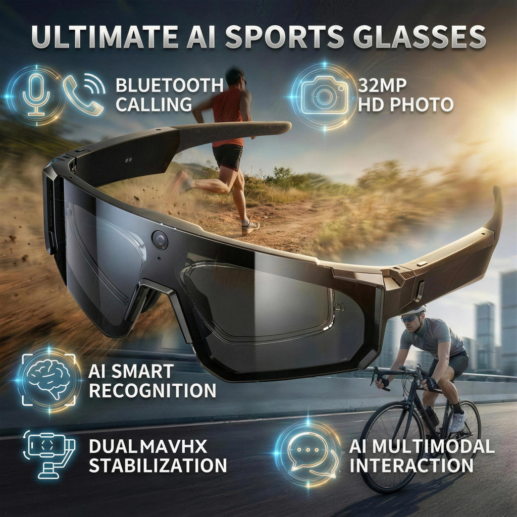 AI Voice Translate Lunettes intelligentes SPORT 1200P Caméra d’enregistrement vidéo Bluetooth WiFi Anti-Shake Lentille polarisée Conduite Lunettes de sport