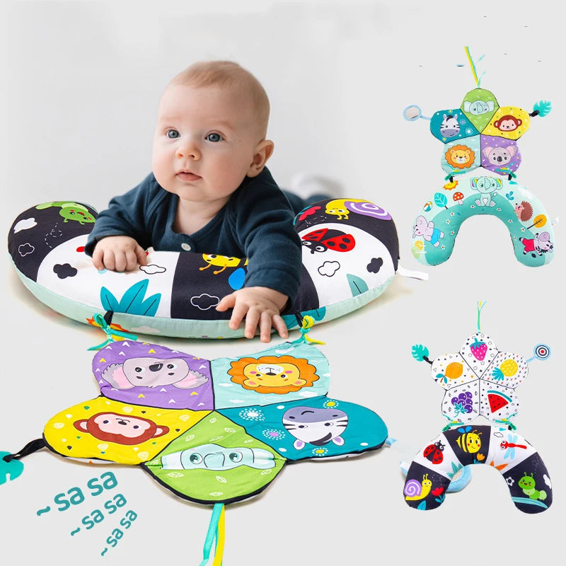 Oreiller pour bébé, coussin d’entraînement pour le ventre, coussin de couchage noir et blanc à contraste élevé, jouet sensoriel double face pour nouveau-né, coussin d’entraînement tête haute