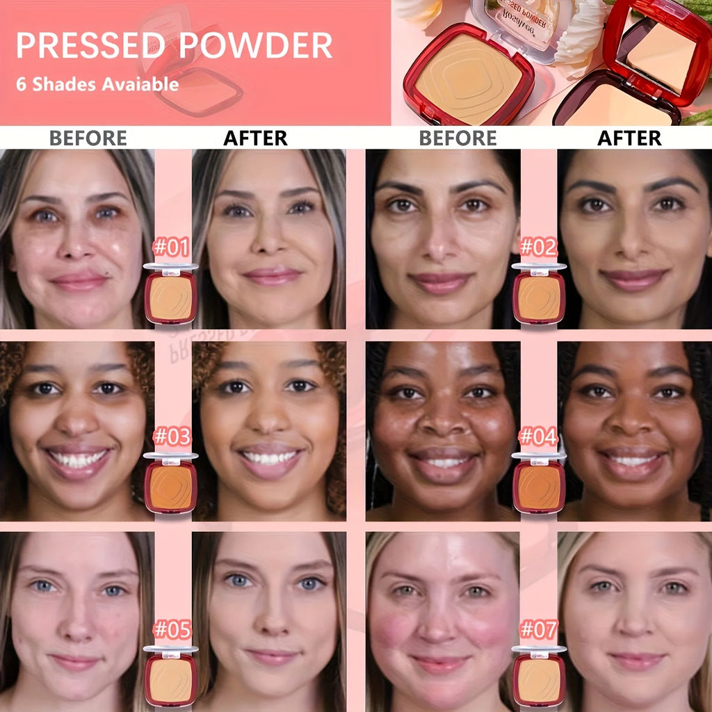 Fond de teint en poudre pressée mate à couverture complète avec applicateur moussant, maquillage en poudre de finition léger mat 24H Fresh Wear