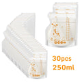 250ml 100pcs Sac de stockage de lait maternel Conteneurs de stockage d’aliments pour bébés autoportants Sacs de congélateur à lait sans fuite Aliment sûr BPA Exempt