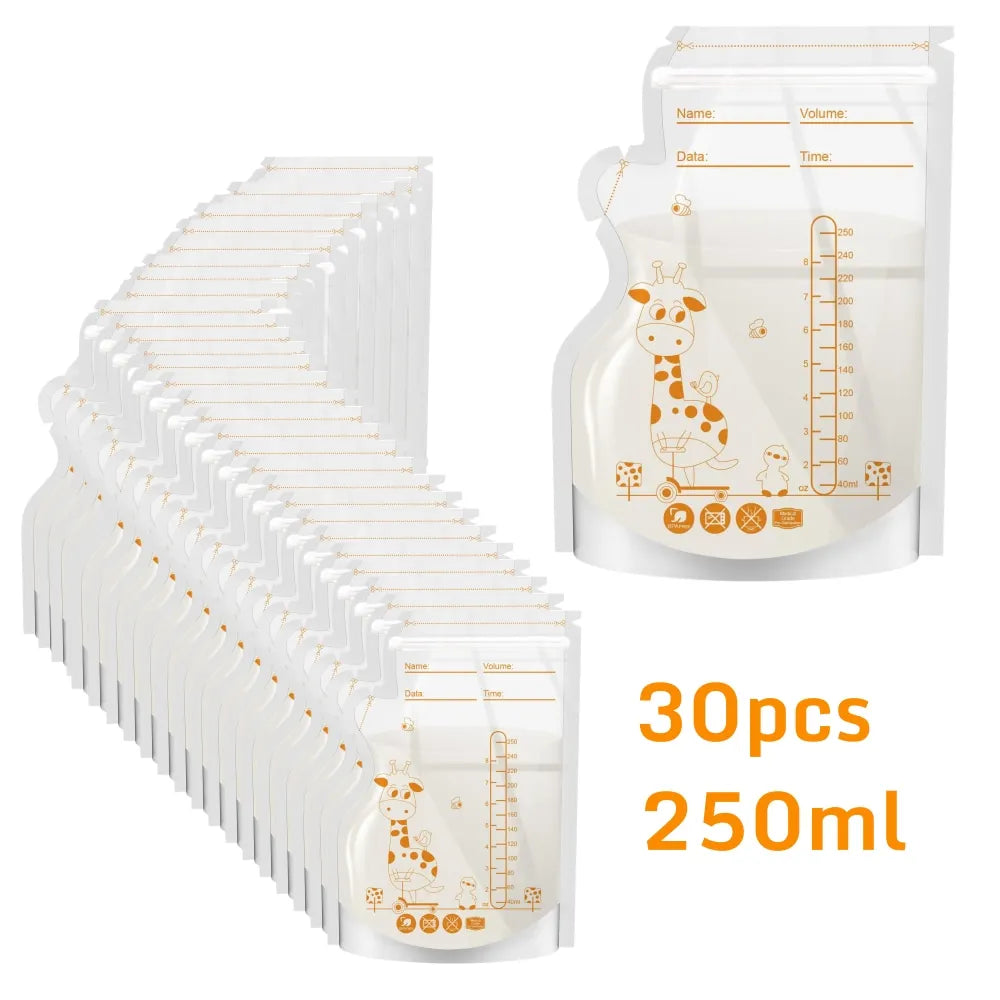 250ml 100pcs Sac de stockage de lait maternel Conteneurs de stockage d’aliments pour bébés autoportants Sacs de congélateur à lait sans fuite Aliment sûr BPA Exempt