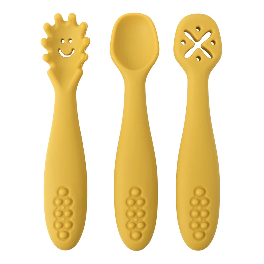 3PCS Mignon Bébé Apprentissage Cuillères Ustensiles Ensemble Nouveau-né Alimentation Cuillère Ensemble Tout-petit Cuillère Sevrage Couverts Enfants Tablewar