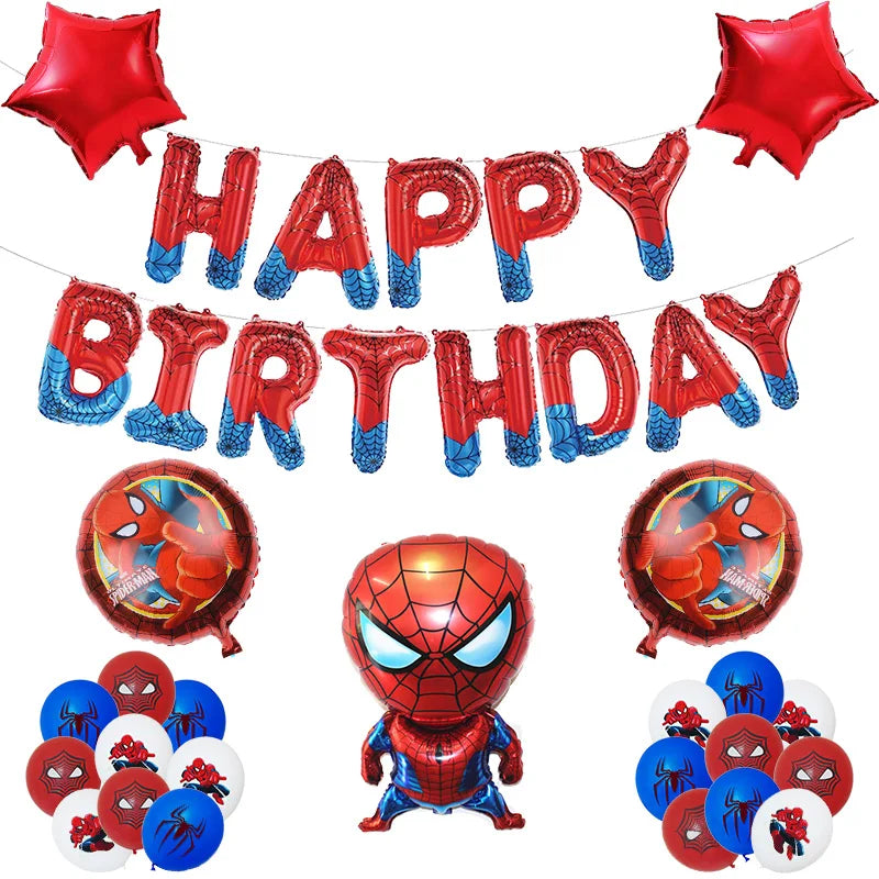 Décoration de fête d’anniversaire SpiderMan, ballons en latex et aluminium, vaisselle jetable pour enfant, fournitures d’événement, bannière en arrière-plan