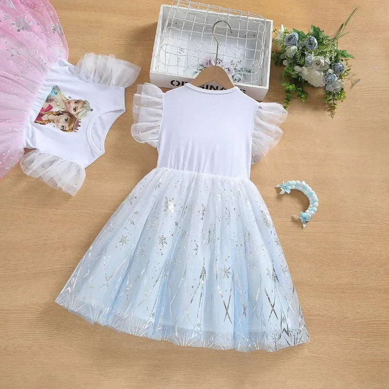 Robe de dessin animé, Elsa Frozen, imprimé, robe de soirée princesse