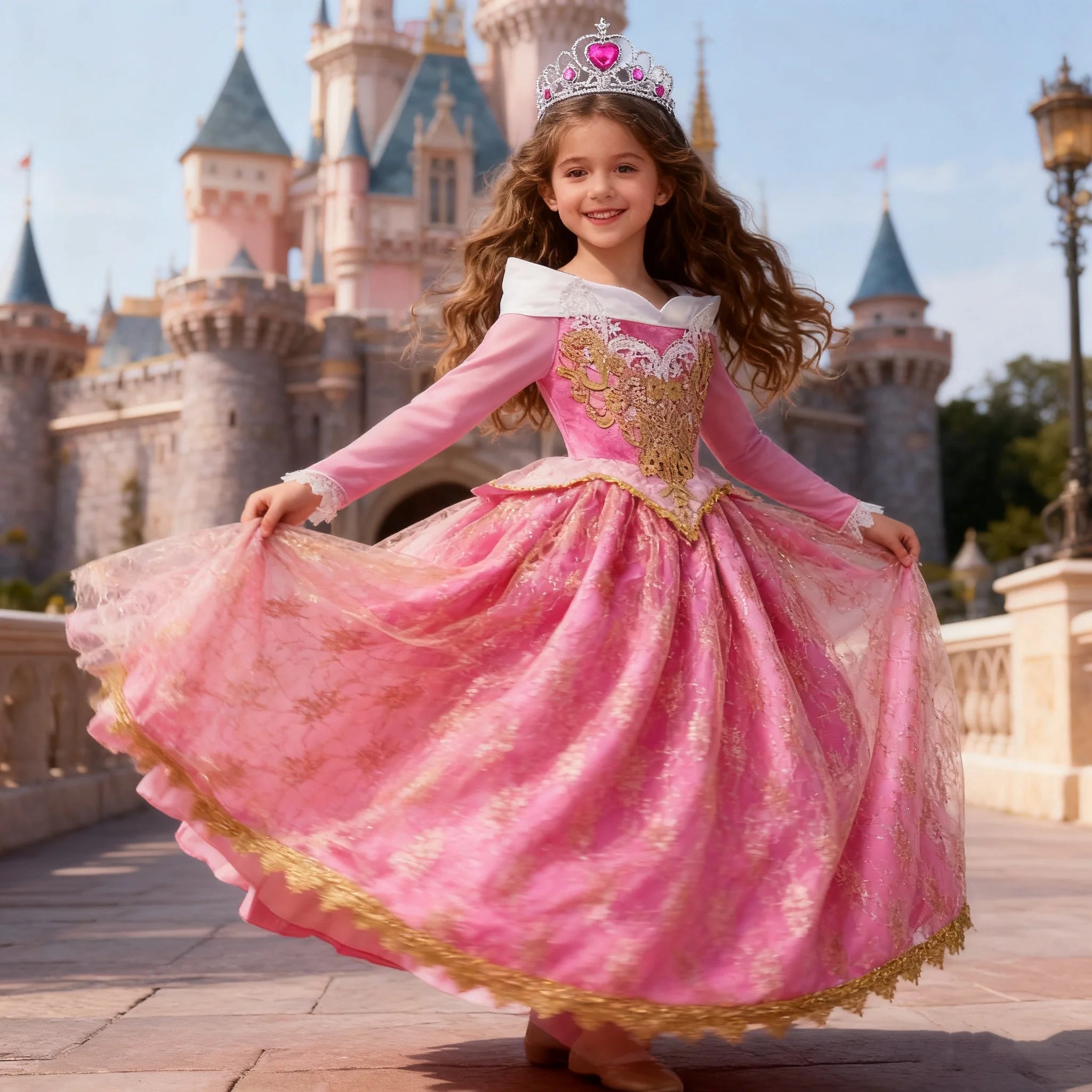 Fille Aurora Princesse Robe Enfants Luxueux Cosplay Costume Rose Rose Briar Rose Tenue Enfants Carnaval Anniversaire Fête Vêtements