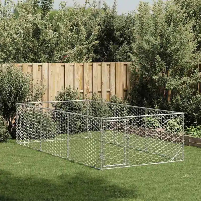 Chenil extérieur pour chien avec porte, 2 X 4 X 1 M, acier galvanisé, niche extérieure pour chien avec porte, acier galvanisé, grand chenil 2X4X1M