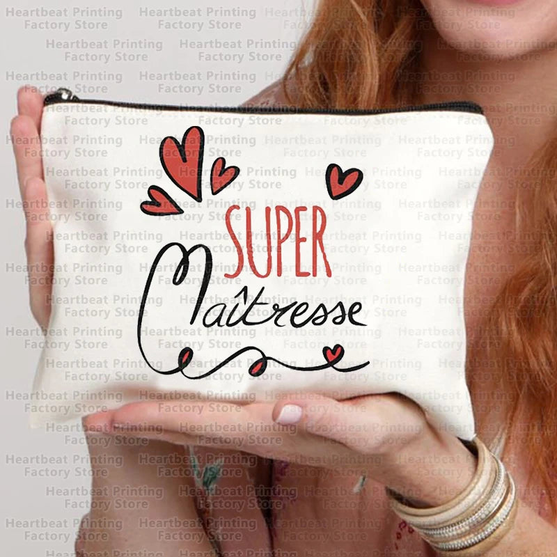 Merci Maîtresse Imprimer Sac de cosmétiques de voyage Sac de rouges à lèvres Trousse Pochette Sacs pour femmes Cadeau de retour à l’école