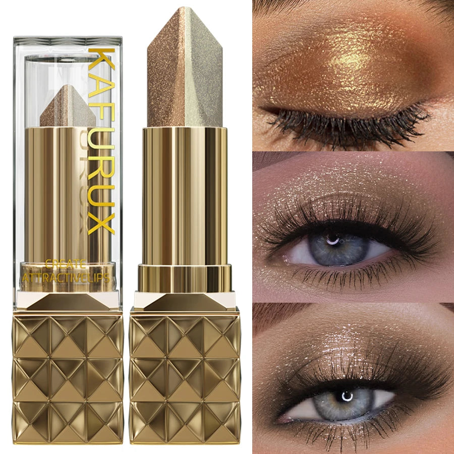 Bâton d’ombre à paupières deux couleurs, scintillant, pailleté, couleur marron, naturel, sans démaquiller, cosmétique pour les yeux pour femmes, cadeau