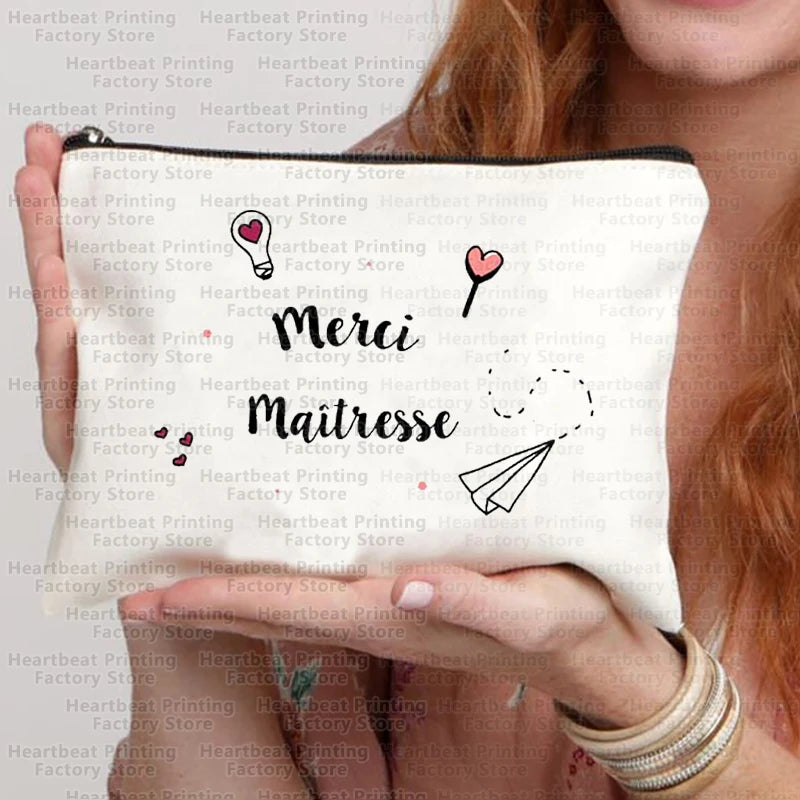 Merci Maîtresse Imprimer Sac de cosmétiques de voyage Sac de rouges à lèvres Trousse Pochette Sacs pour femmes Cadeau de retour à l’école